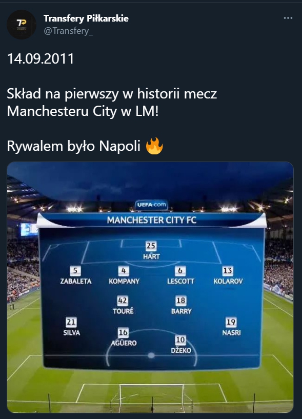 Skład na pierwszy w historii mecz Manchesteru City w LM! [2011 ROK]